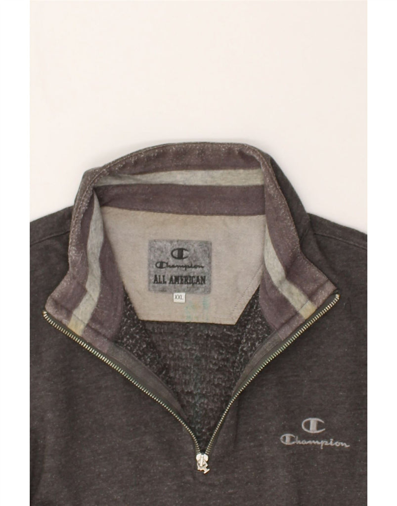 CHAMPION Mens Zip Neck Sweatshirt Jumper 2XL Grey Cotton | Vintage Champion | Thrift | Second-Hand Champion | Used Clothing | Messina Hembry 