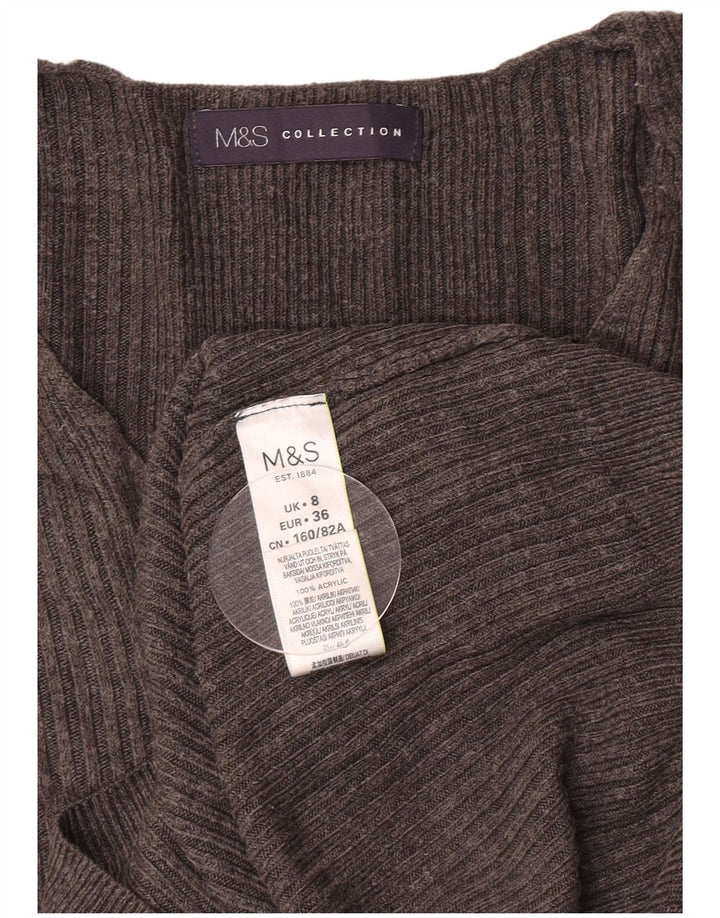 Marks & Spencer Womens V-Neck Jumper Sweater UK 8 Small Grey Acrylic