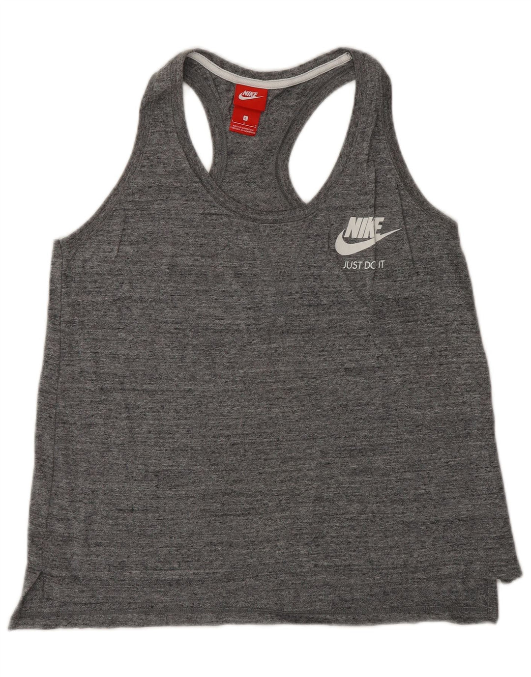 NIKE Womens Vest Top UK 14 Large Grey Flecked Cotton