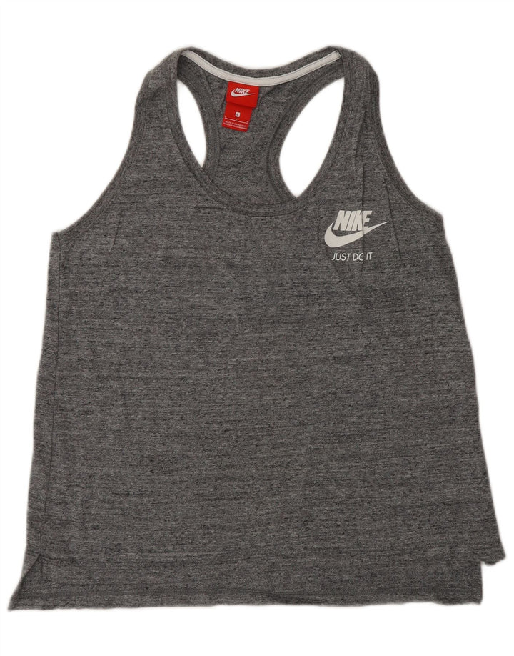 NIKE Womens Vest Top UK 14 Large Grey Flecked Cotton