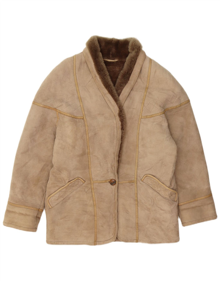 CONBIPEL Womens Shearling Jacket UK 16 Large Beige Shearling