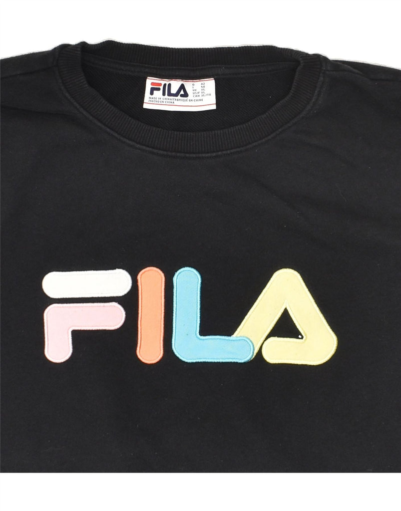 FILA Womens Graphic Sweatshirt Jumper UK 18 XL Black Cotton | Vintage Fila | Thrift | Second-Hand Fila | Used Clothing | Messina Hembry 