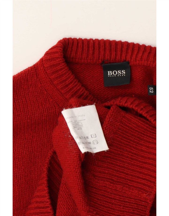 Hugo Boss Mens Crew Neck Jumper Sweater EU 52 Large Red Wool