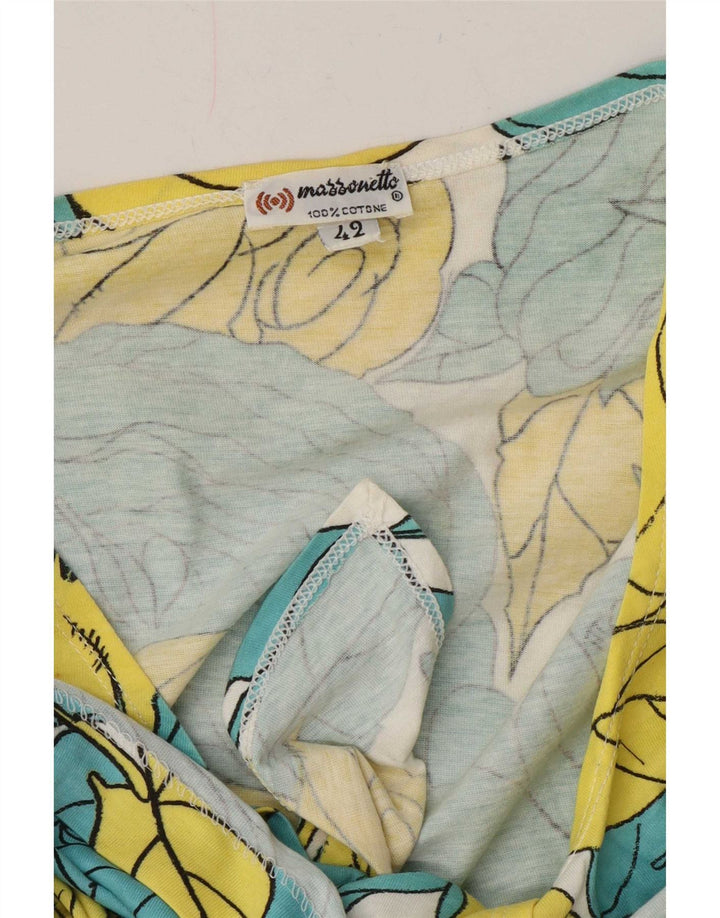 Mazzonetto Womens Front Tie Blouse Top IT 42 Medium Blue Floral Cotton
