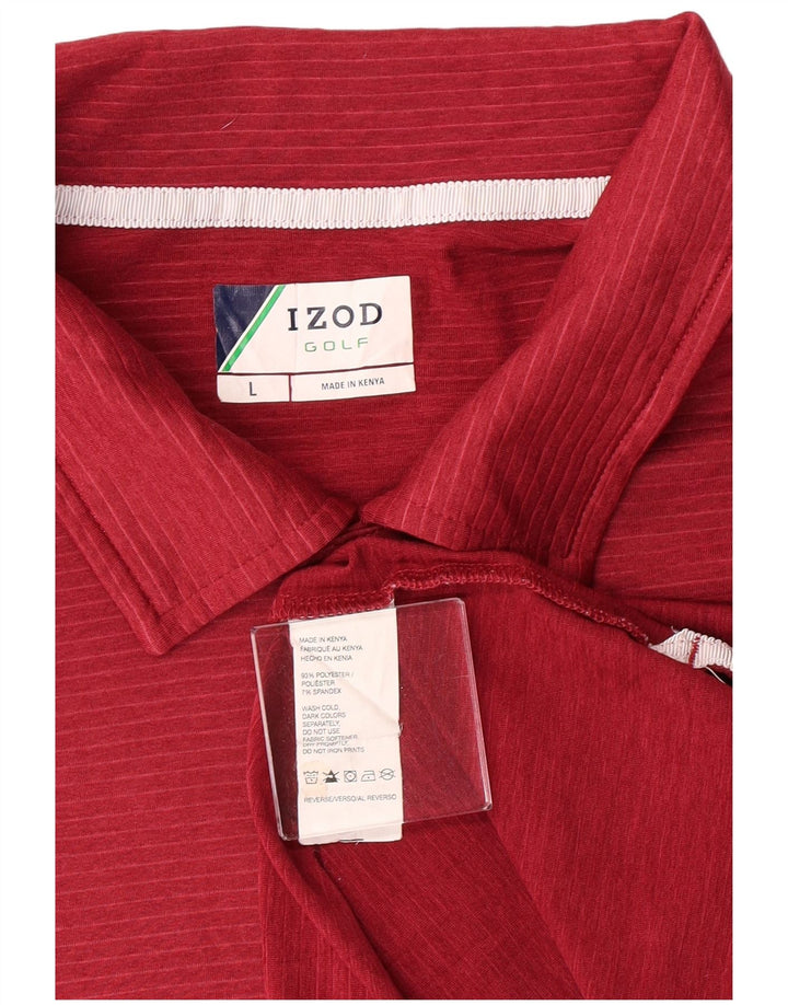 Izod Mens Golf Polo Shirt Large Red Striped Polyester
