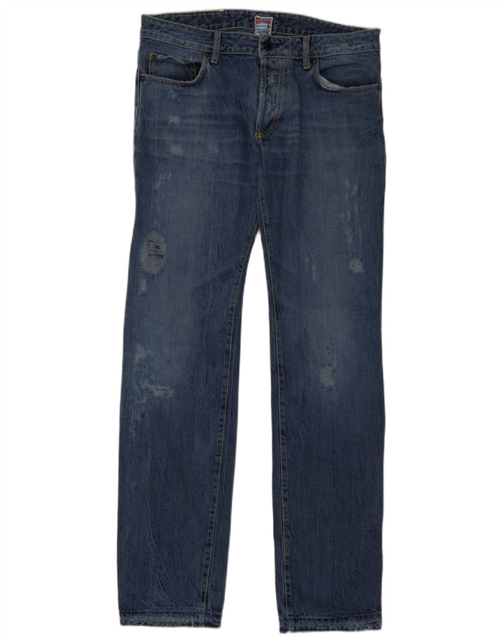 Zu Elements Womens Distressed Straight Jeans W32 L35 Blue Cotton