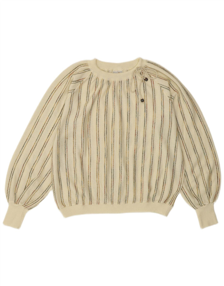 Vintage Womens Boat Neck Jumper Sweater IT 42 Medium Off White Striped