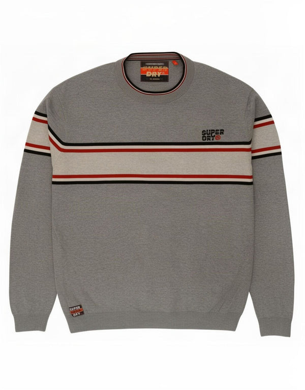 Superdry Mens Crew Neck Jumper Sweater XL Grey Colourblock Cotton