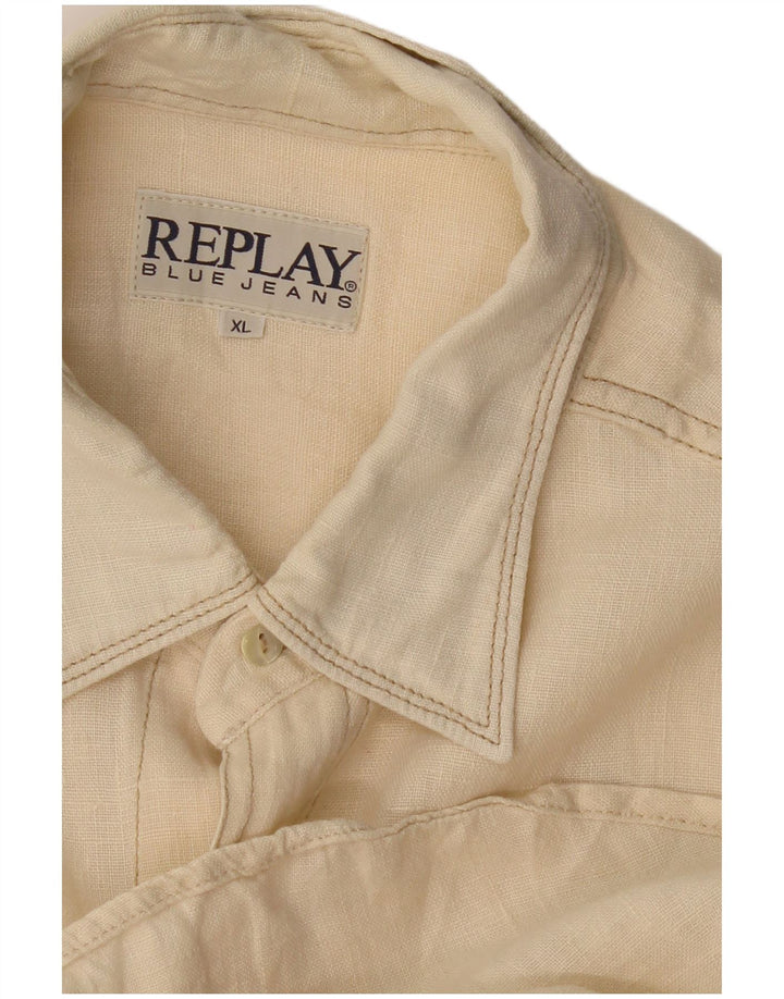 Replay Mens Short Sleeve Shirt XL Beige