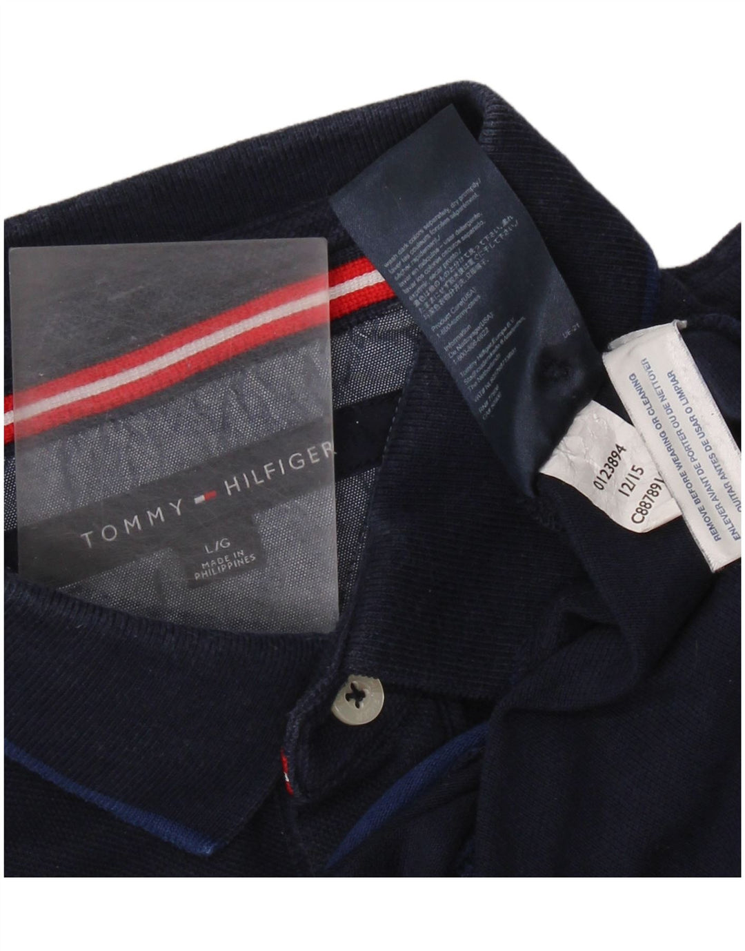 Tommy Hilfiger Mens Polo Shirt Large Navy Blue Striped Cotton