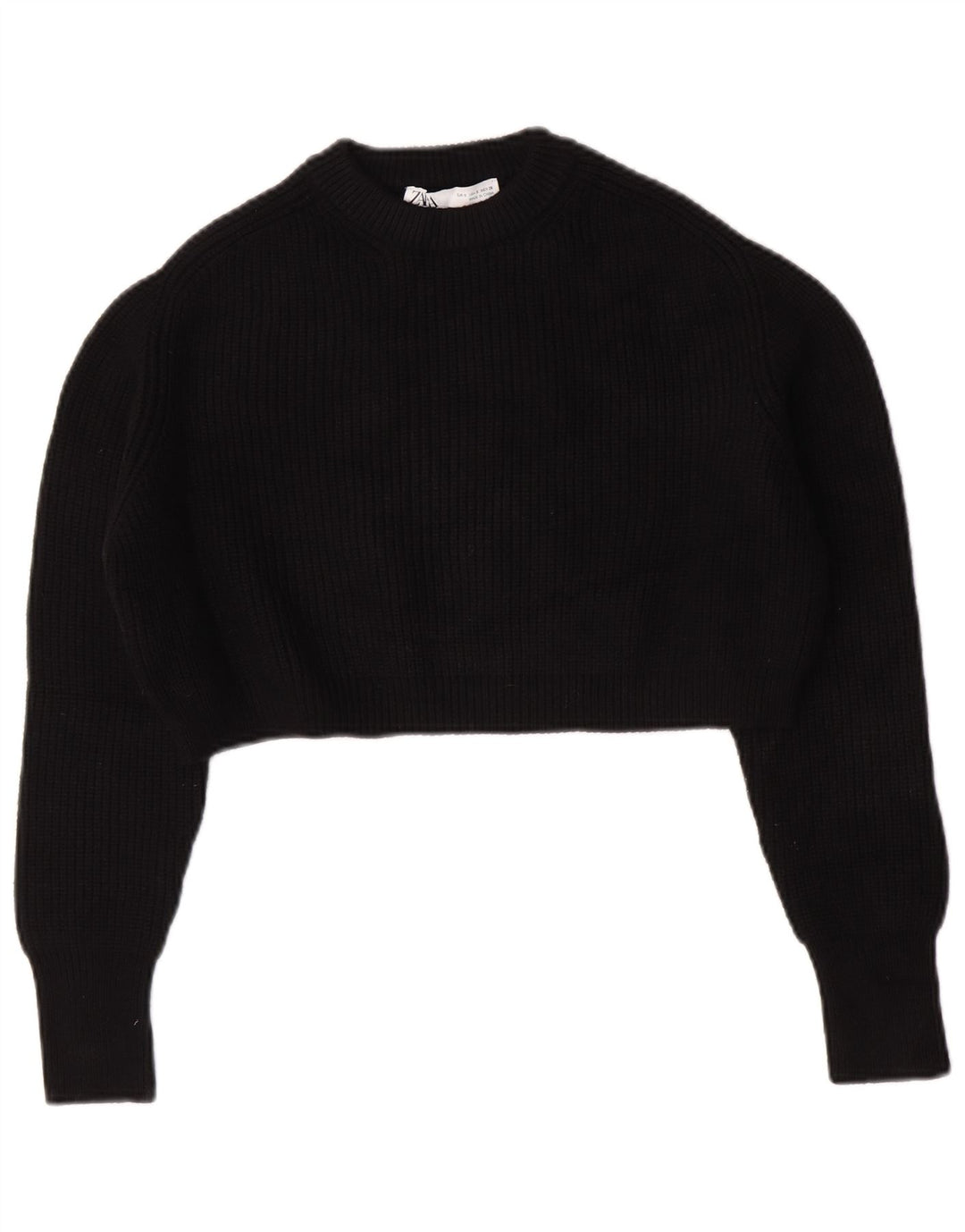 Zara Womens Oversized Crop Crew Neck Jumper Sweater UK 10 Small Black