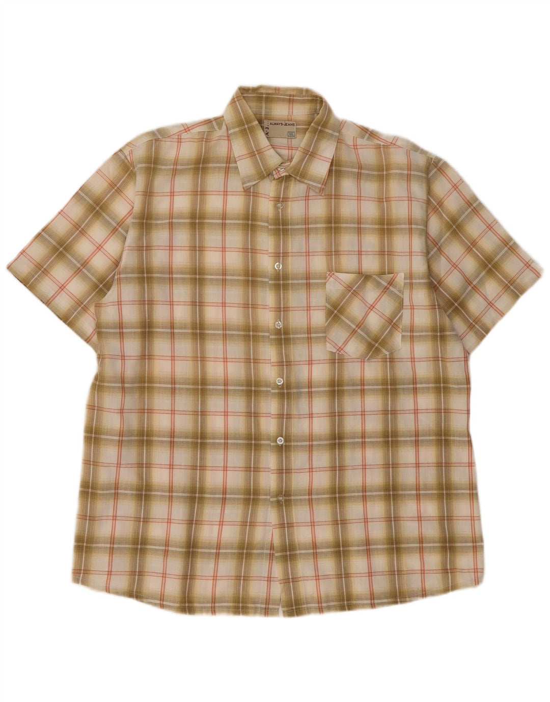 Vintage Mens Short Sleeve Shirt 2XL Beige Check