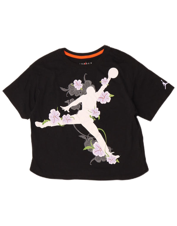 Jordan Girls Graphic T-Shirt Top 13-14 Years XL Black Floral Cotton