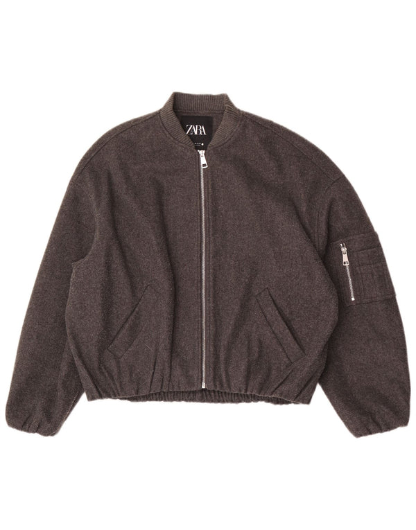 Zara Womens Oversized Bomber Jacket UK 6 2XS Grey Polyester