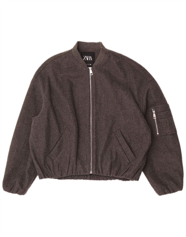Zara Womens Oversized Bomber Jacket UK 6 2XS Grey Polyester