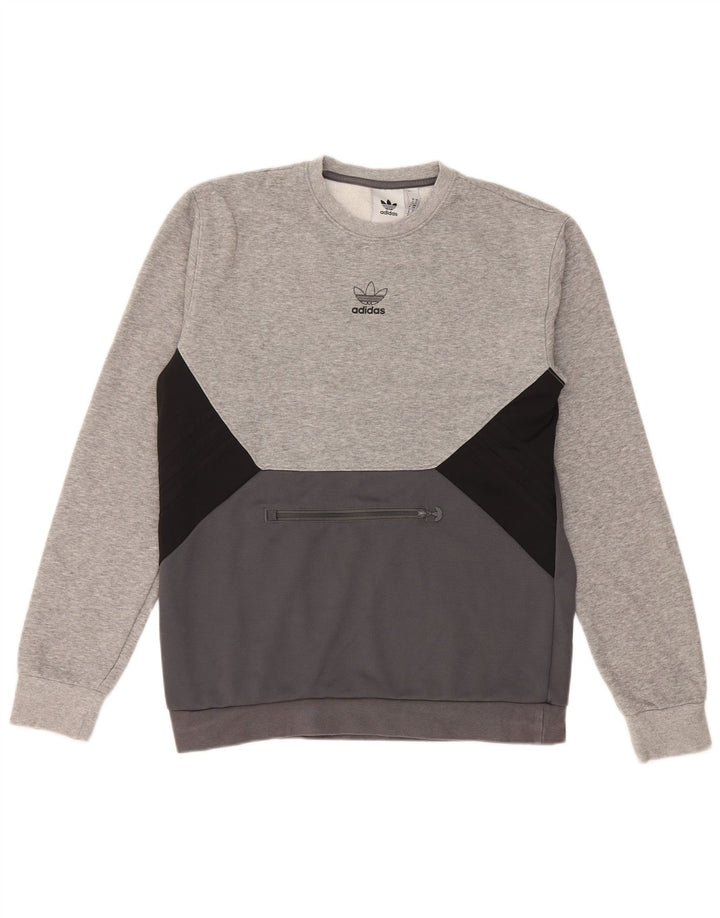 ADIDAS Mens Sweatshirt Jumper Small Grey Colourblock Cotton