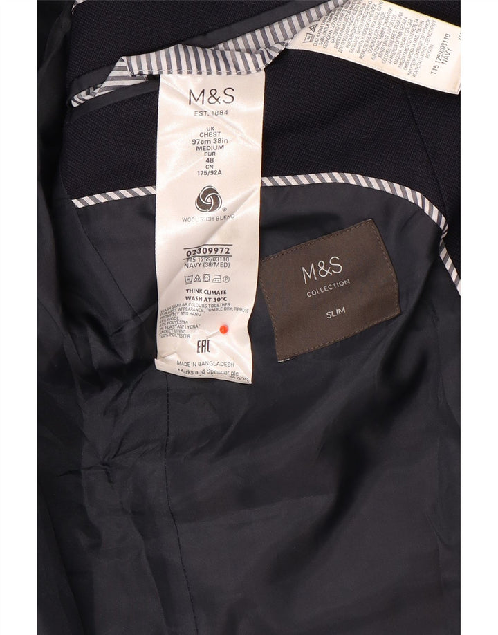 Marks & Spencer Mens 2 Button Slim Fit Blazer Jacket UK 38 Medium Navy Blue