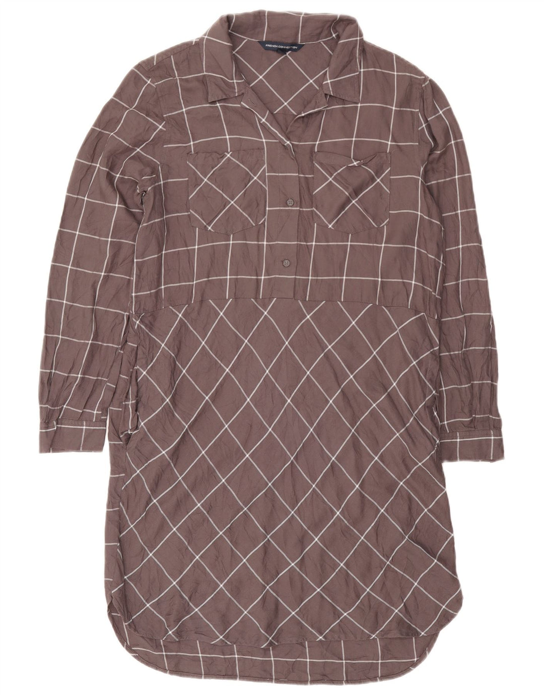 French Connection Womens Long Sleeve Shift Dress UK 10 Small Grey Check