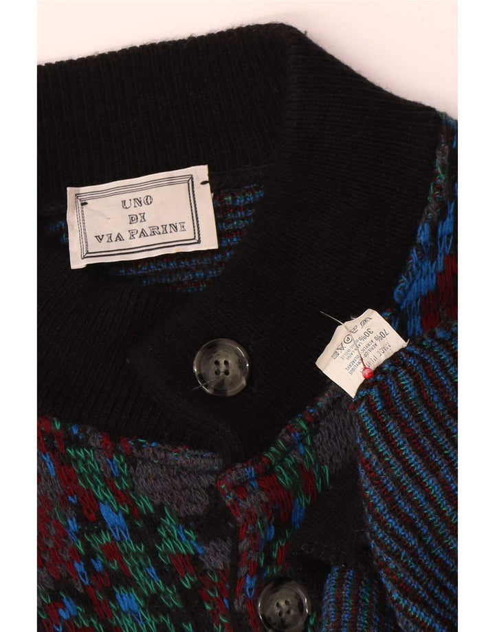 Vintage Mens Abstract Pattern Cardigan Sweater Medium Multicoloured Wool