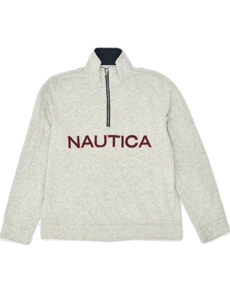 NAUTICA Mens Graphic Zip Neck Hoodie Jumper Small Grey Cotton | Vintage Nautica | Thrift | Second-Hand Nautica | Used Clothing | Messina Hembry 