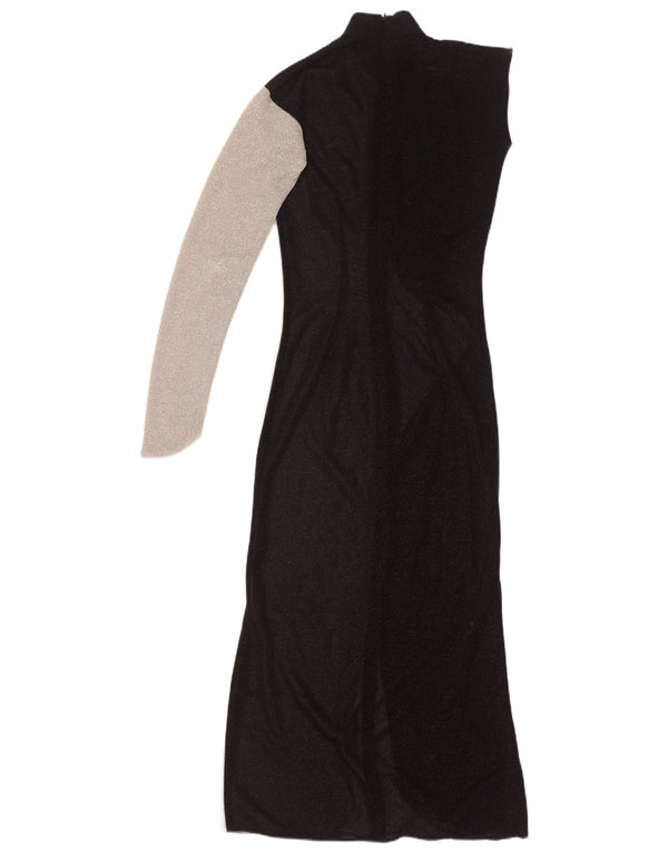 Vintage Womens Maxi One Shoulder Dress UK 10 Small Black Colourblock