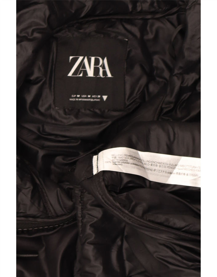 Zara Womens Hooded Poncho Padded Jacket Medium Black Polyester