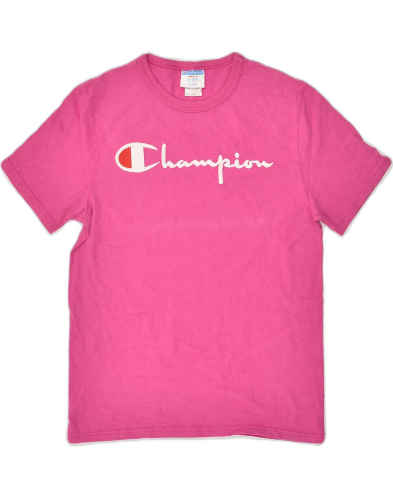 CHAMPION Womens Graphic T-Shirt Top UK 10 Small Pink Cotton | Vintage Champion | Thrift | Second-Hand Champion | Used Clothing | Messina Hembry 