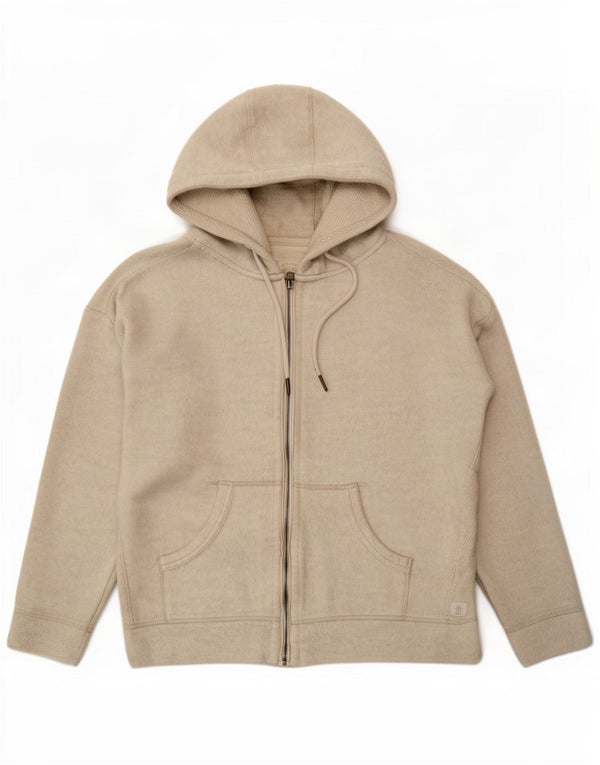Fat Face Womens Oversized Zip Hoodie Sweater UK 14 Medium Beige Cotton