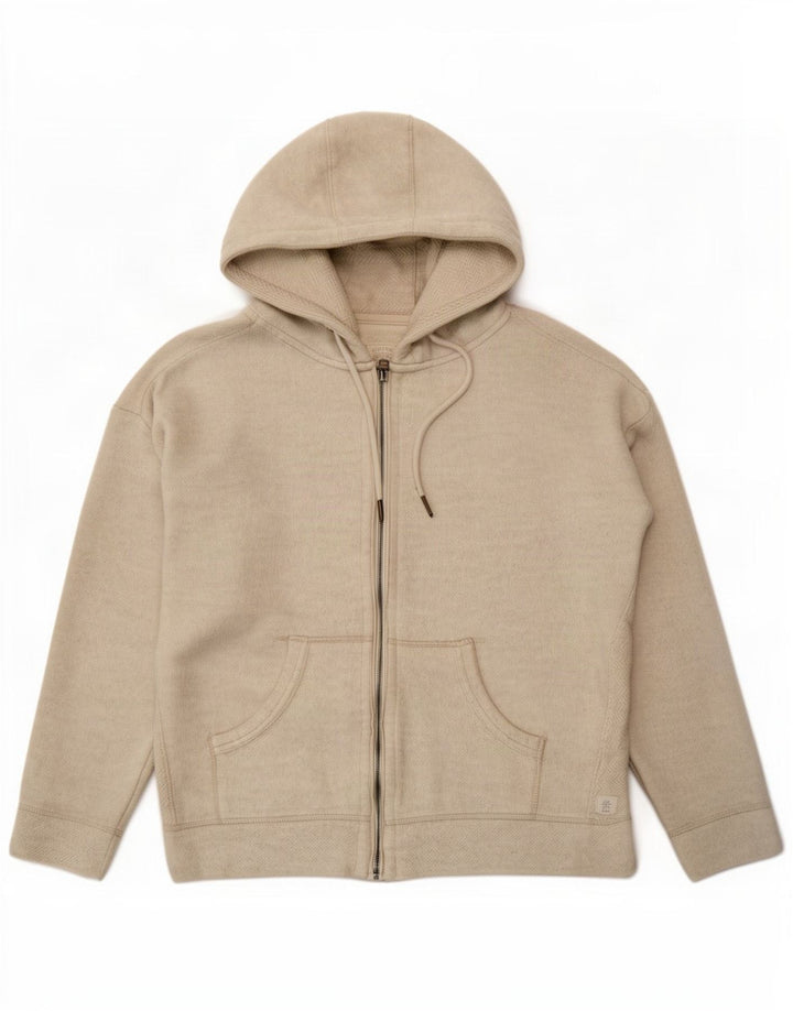 Fat Face Womens Oversized Zip Hoodie Sweater UK 14 Medium Beige Cotton