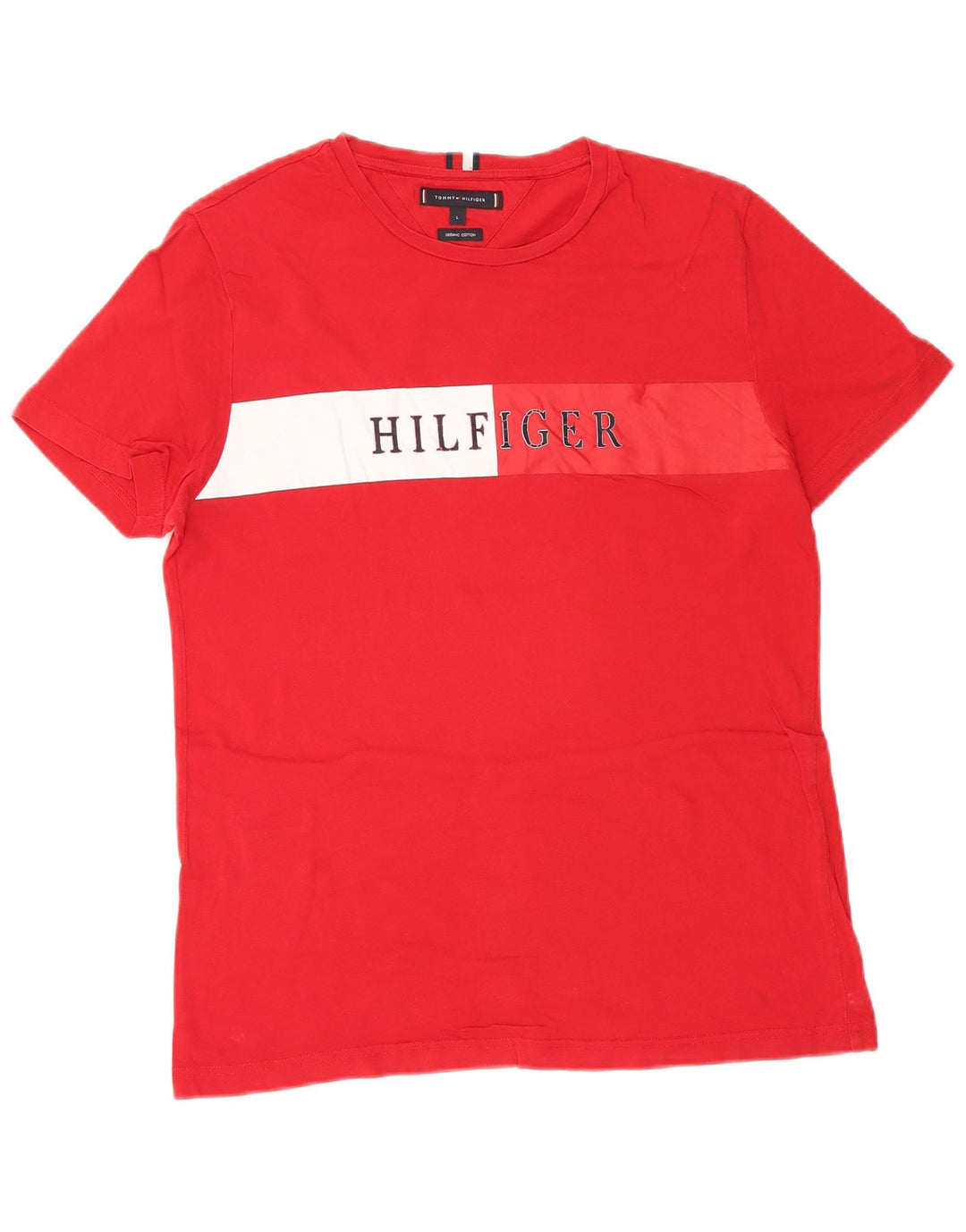 Tommy Hilfiger Mens Graphic T-Shirt Top Large Red Colourblock Cotton