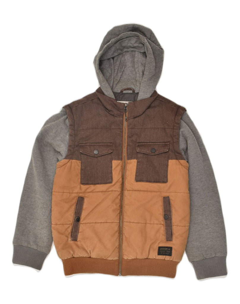 QUIKSILVER Boys Hooded Padded Jacket 9-10 Years Brown Colourblock Cotton | Vintage Quiksilver | Thrift | Second-Hand Quiksilver | Used Clothing | Messina Hembry 