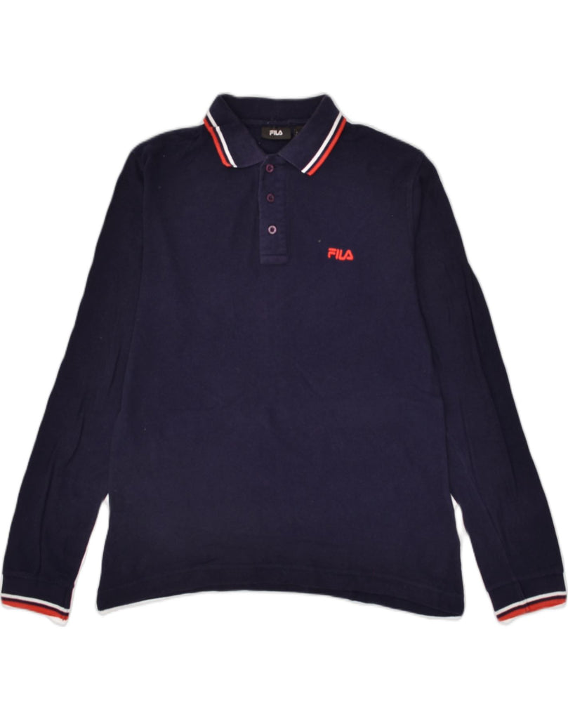 FILA Mens Long Sleeve Polo Shirt Small Navy Blue Cotton | Vintage Fila | Thrift | Second-Hand Fila | Used Clothing | Messina Hembry 