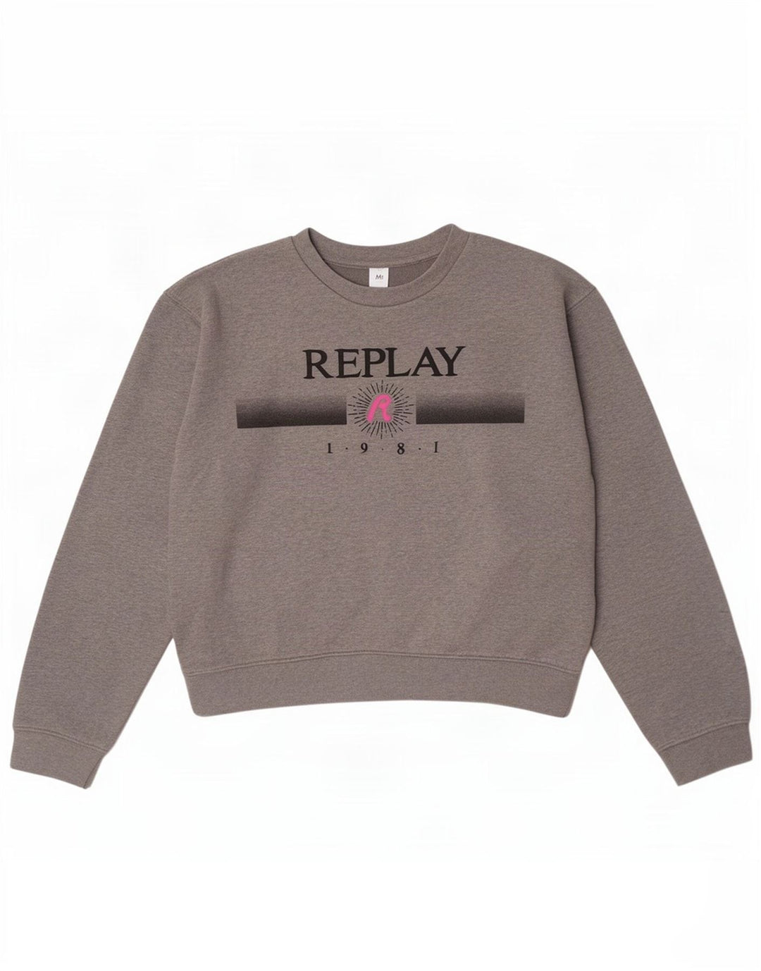 Replay Womens Crop Graphic Sweatshirt Jumper UK 14 Medium Grey Flecked
