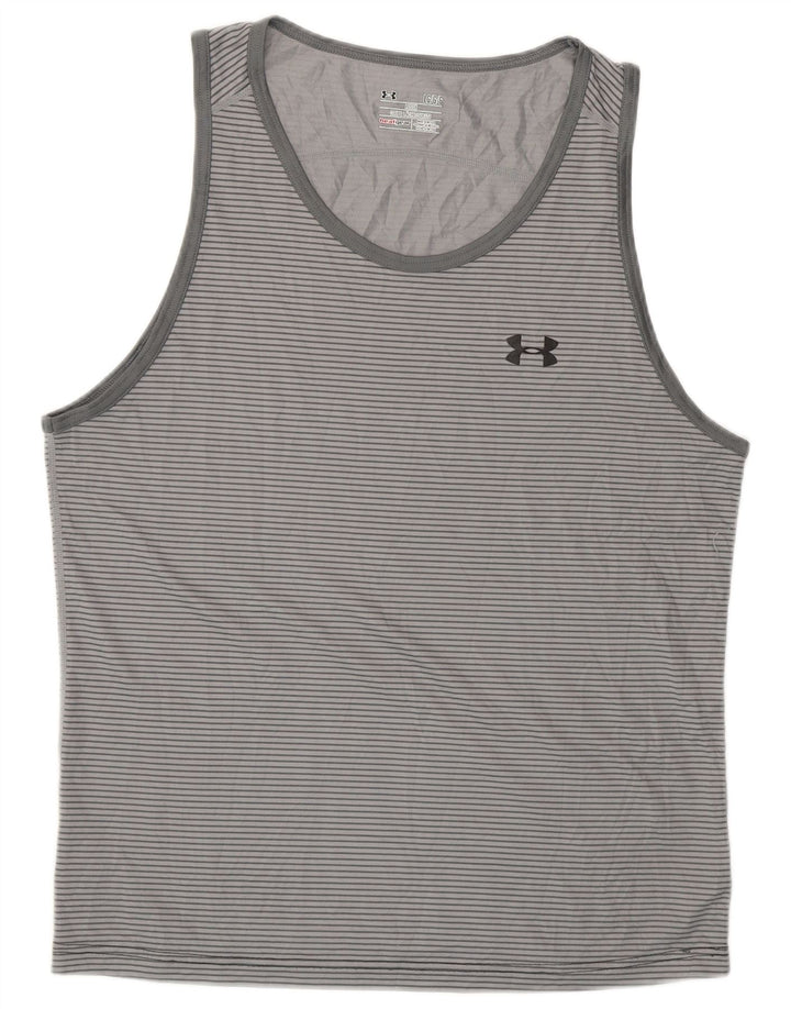 Under Armour Mens Heat Gear Vest Top Large Grey Pinstripe Polyester