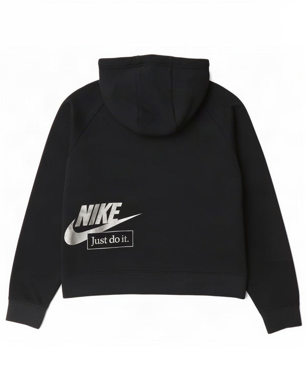 Nike Womens Oversized Crop Graphic Zip Hoodie Sweater UK 6 XS Grey Cotton