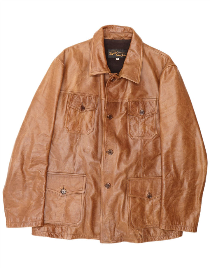 Stewart Mens Leather Jacket UK 42 XL Brown Leather