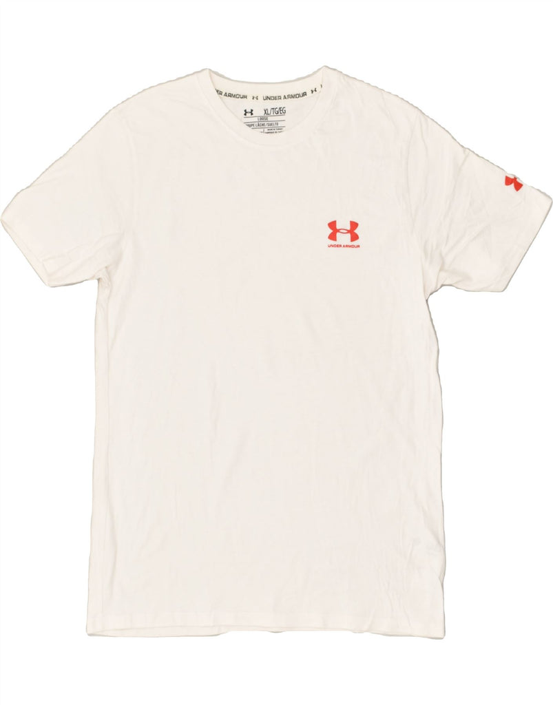 UNDER ARMOUR Womens Tall T-Shirt Top UK 18 XL White Cotton | Vintage Under Armour | Thrift | Second-Hand Under Armour | Used Clothing | Messina Hembry 