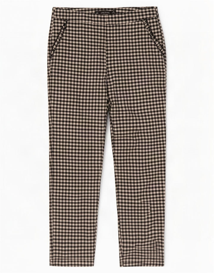 Zara Womens Slim Cropped Trousers Medium W28 L26 Black Gingham Cotton