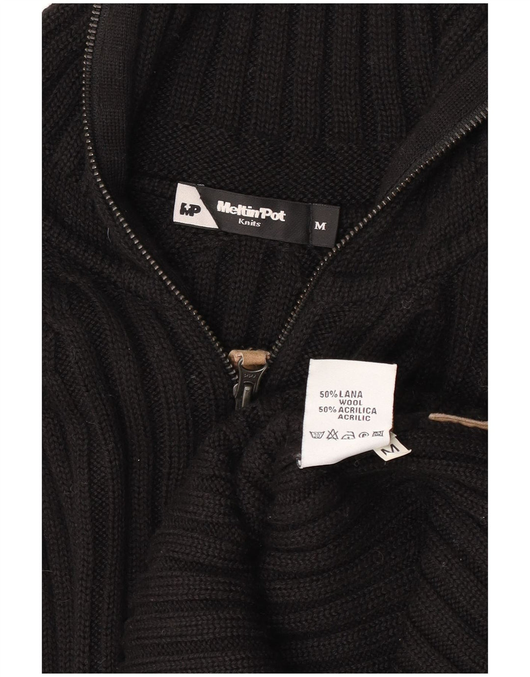 Meltin' Pot Mens Cardigan Sweater Medium Black Wool