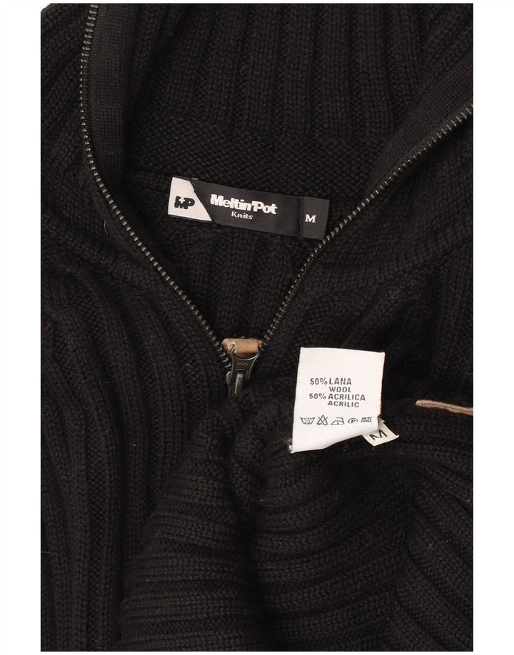Meltin' Pot Mens Cardigan Sweater Medium Black Wool