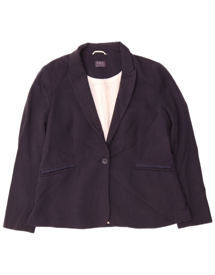 Marks & Spencer Womens 1 Button Blazer Jacket UK 16 Large Navy Blue
