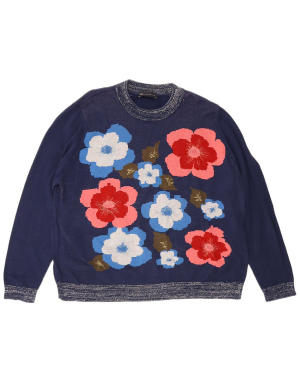 Marks & Spencer Womens Crew Neck Jumper Sweater UK 22 3XL Blue Floral