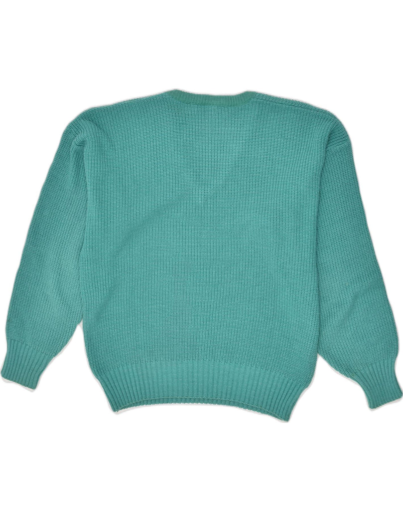 VINTAGE Womens V-Neck Jumper Sweater UK 10 Small Turquoise Cotton | Vintage Vintage | Thrift | Second-Hand Vintage | Used Clothing | Messina Hembry 