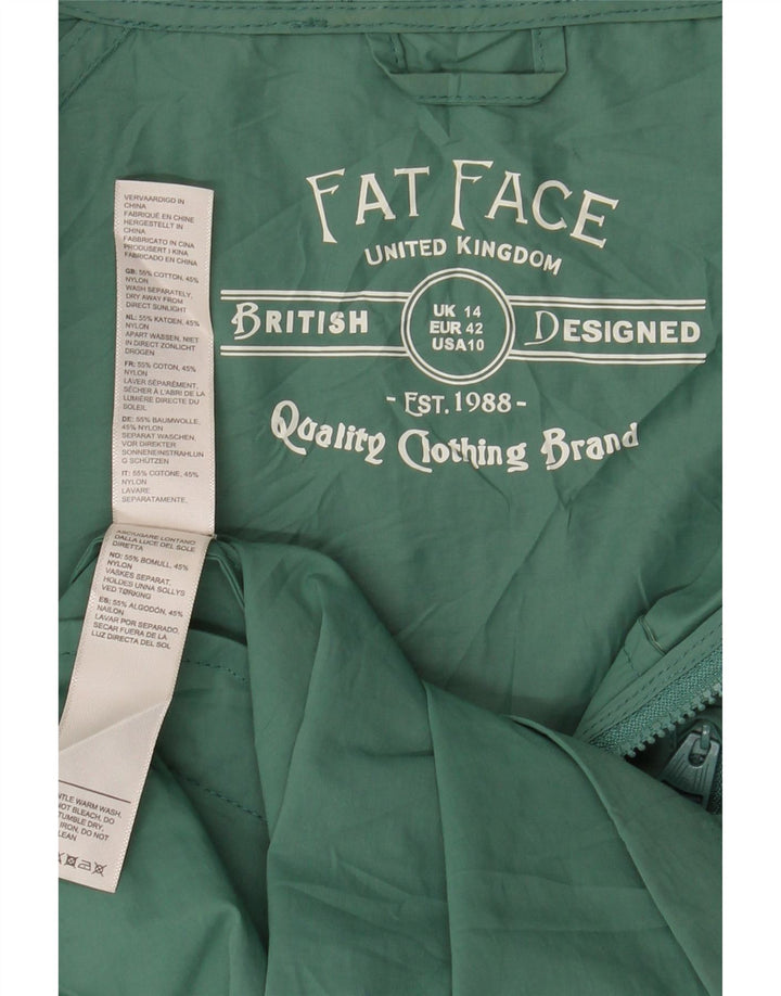Fat Face Womens Hooded Parka Jacket UK 14 Large  Green Cotton
