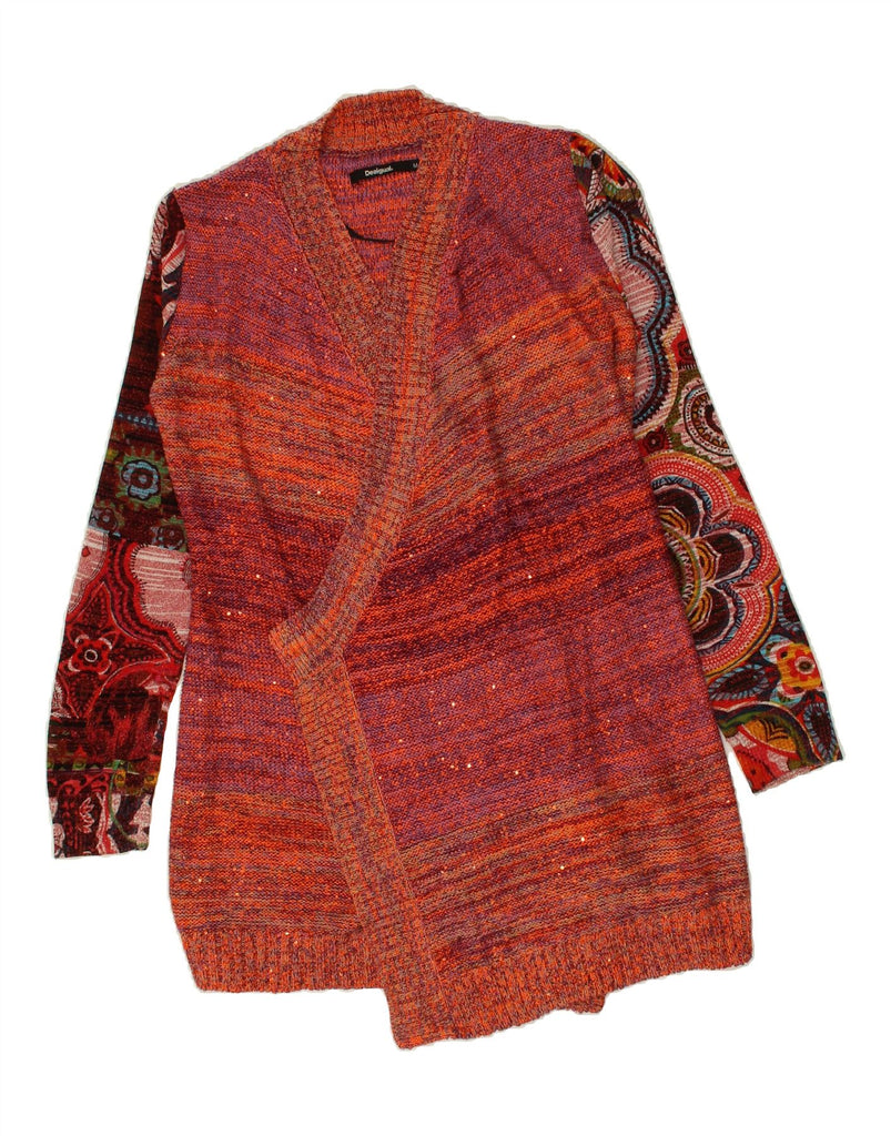 DESIGUAL Womens Cardigan Sweater UK 12 Medium Orange Floral Polyester | Vintage Desigual | Thrift | Second-Hand Desigual | Used Clothing | Messina Hembry 