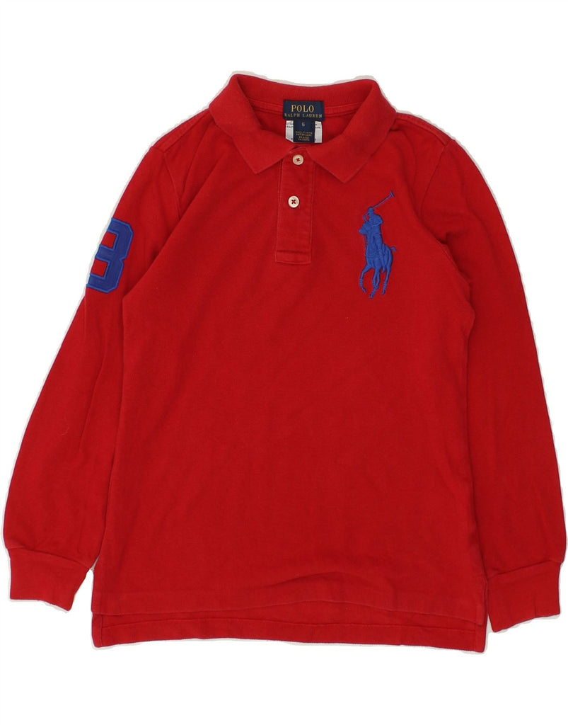 POLO RALPH LAUREN Boys Graphic Long Sleeve Polo Shirt 5-6 Years Red Cotton | Vintage Polo Ralph Lauren | Thrift | Second-Hand Polo Ralph Lauren | Used Clothing | Messina Hembry 