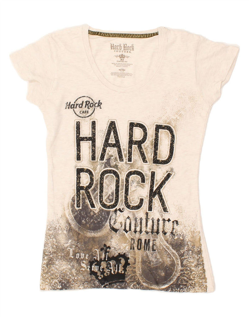 HARD ROCK CAFE Womens Rome Graphic T-Shirt Top UK 6 XS Beige Cotton | Vintage Hard Rock Cafe | Thrift | Second-Hand Hard Rock Cafe | Used Clothing | Messina Hembry 