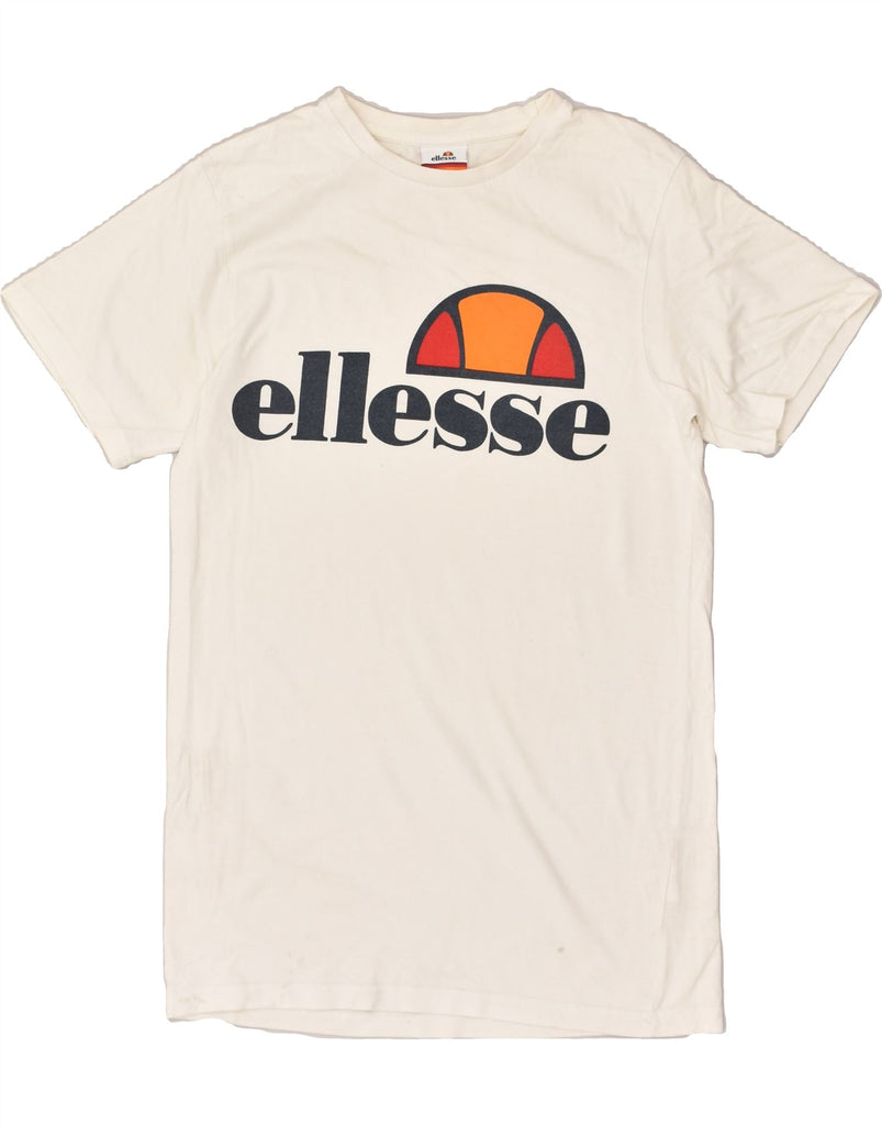 ELLESSE Womens Graphic T-Shirt Top UK 8 Small White Cotton | Vintage Ellesse | Thrift | Second-Hand Ellesse | Used Clothing | Messina Hembry 