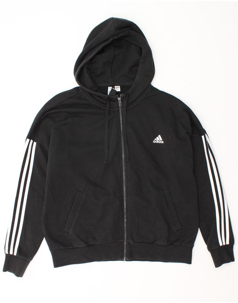 ADIDAS Womens Oversized Zip Hoodie Sweater UK 22 2XL Black Vintage Adidas and Second-Hand Adidas from Messina Hembry 