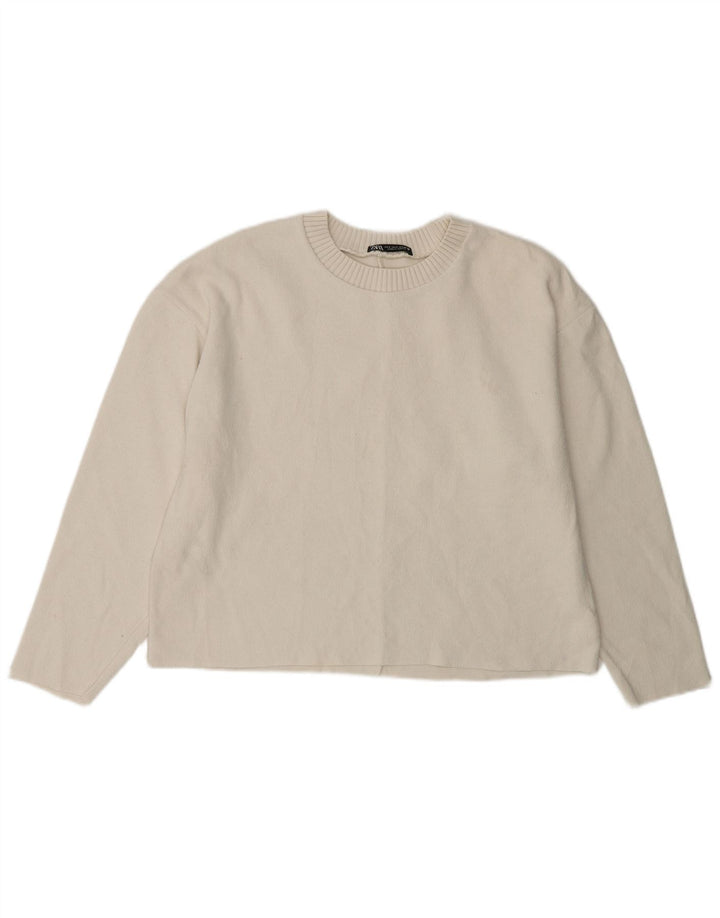ZARA Womens Oversized Crop Crew Neck Jumper Sweater UK 10 Small White